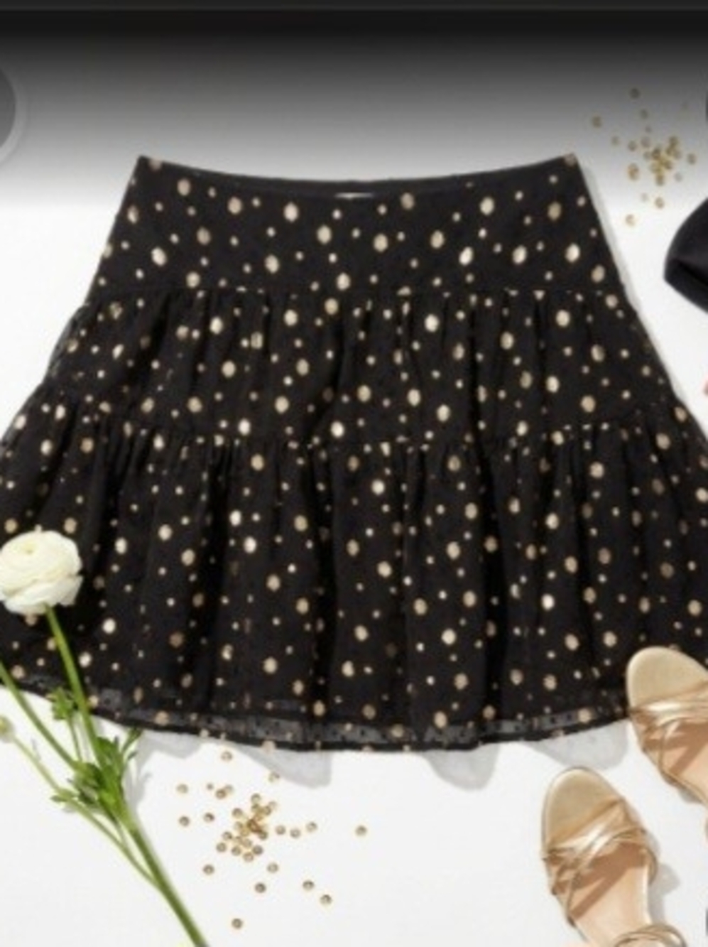 LOFT Black Skater Skirt with Cream Polka Dots